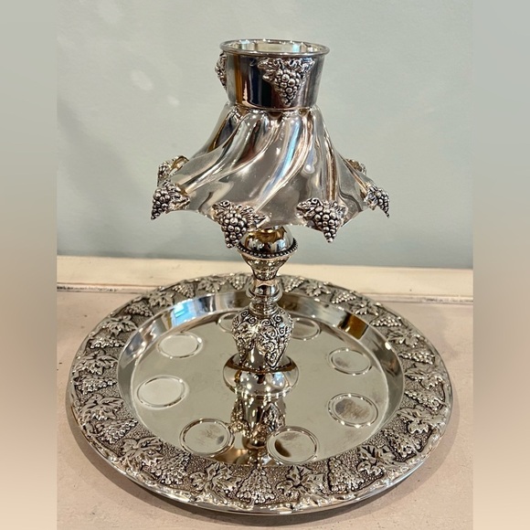 VINTAGE KARSHI JUDAICA SILVER PLATE KIDDUSH WINE FOUNTAIN - Picture 8 of 13